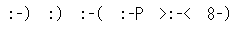 :-)�@:)�@:-(�@:-P�@>:-<�@8-)